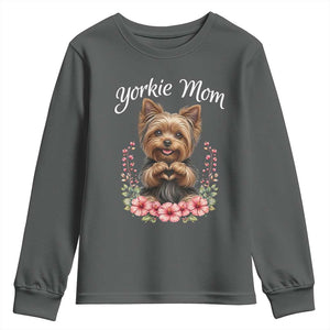 Cute Yorkie Mama Youth Sweatshirt Yorkshire Terrier Dog Lover TS12 Dark Heather Print Your Wear