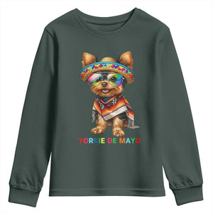 Yorkie De Mayo Youth Sweatshirt Cinco De Mayo Dog Lover TS12 Dark Forest Green Print Your Wear