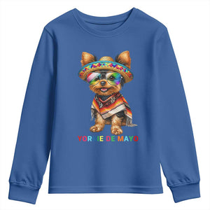 Yorkie De Mayo Youth Sweatshirt Cinco De Mayo Dog Lover TS12 Royal Blue Print Your Wear