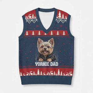 Proud Yorkshire Terrier Dad V-Neck Knit Sweater Vest Fathers Day Dog Lover Gift TS12 Navy Red Print Your Wear