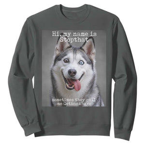 Funny Siberian Husky Meme Sweatshirt My Name Is Stop That TS12 Dark Heather Print Your Wear