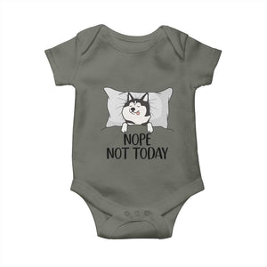 Lazy Siberian Husky Meme Baby Onesie Nope Not Today TS12 Military Green Print Your Wear