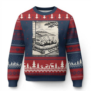 Vintage Japanese Ukiyoe Siberian Husky Ugly Christmas Sweater Cute Sleeping Animal Gift TS12 Navy Red Print Your Wear