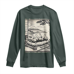 Vintage Japanese Ukiyoe Siberian Husky Long Sleeve Shirt Cute Sleeping Animal Gift TS12 Dark Forest Green Print Your Wear