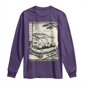 Vintage Japanese Ukiyoe Siberian Husky Long Sleeve Shirt Cute Sleeping Animal Gift TS12 Purple Print Your Wear
