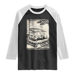 Vintage Japanese Ukiyoe Siberian Husky Raglan Shirt Cute Sleeping Animal Gift TS12 Black White Print Your Wear