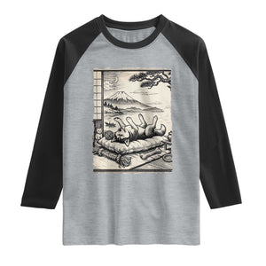 Vintage Japanese Ukiyoe Siberian Husky Raglan Shirt Cute Sleeping Animal Gift TS12 Heather Gray Black Print Your Wear