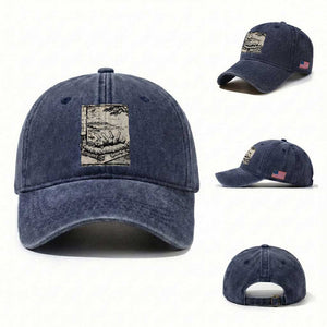 Vintage Japanese Ukiyoe Siberian Husky Washed Cotton Baseball Cap Cute Sleeping Animal Gift TS12 Washed Cap Universal Fit Navy Print Your Wear