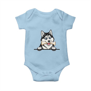 Cute Siberian Husky Puppy Baby Onesie Chewing Bone Meme TS12 Light Blue Print Your Wear