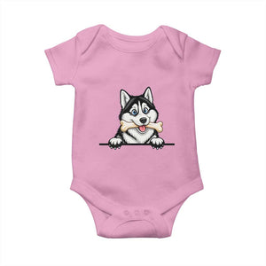 Cute Siberian Husky Puppy Baby Onesie Chewing Bone Meme TS12 Light Pink Print Your Wear