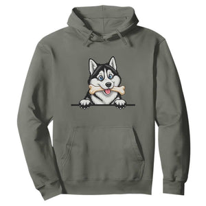 Cute Siberian Husky Puppy Hoodie Chewing Bone Meme TS12 Military Green Print Your Wear
