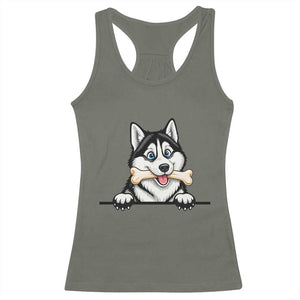 Cute Siberian Husky Puppy Racerback Tank Top Chewing Bone Meme TS12 Military Green Print Your Wear