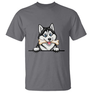 Cute Siberian Husky Puppy T Shirt Chewing Bone Meme TS12 Charcoal Print Your Wear