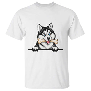 Cute Siberian Husky Puppy T Shirt Chewing Bone Meme TS12 White Print Your Wear