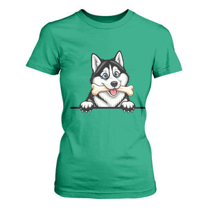 Cute Siberian Husky Puppy T Shirt For Women Chewing Bone Meme TS12 Irish Green Print Your Wear