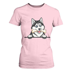 Cute Siberian Husky Puppy T Shirt For Women Chewing Bone Meme TS12 Light Pink Print Your Wear