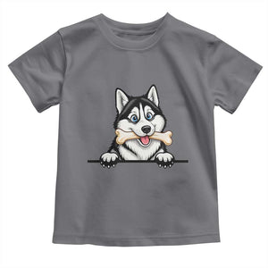 Cute Siberian Husky Puppy Toddler T Shirt Chewing Bone Meme TS12 Charcoal Print Your Wear