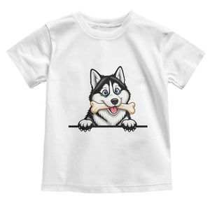 Cute Siberian Husky Puppy Toddler T Shirt Chewing Bone Meme TS12 White Print Your Wear
