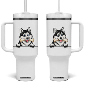 Cute Siberian Husky Puppy Tumbler With Handle Chewing Bone Meme TS12 One Size: 40 oz White Print Your Wear