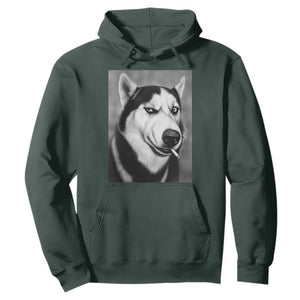Smoking Siberian Husky Meme Hoodie Funny Dog Face Gift For Dog Lovers TS12 Dark Forest Green Print Your Wear