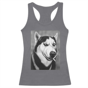 Smoking Siberian Husky Meme Racerback Tank Top Funny Dog Face Gift For Dog Lovers TS12 Charcoal Print Your Wear