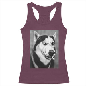 Smoking Siberian Husky Meme Racerback Tank Top Funny Dog Face Gift For Dog Lovers TS12 Maroon Print Your Wear