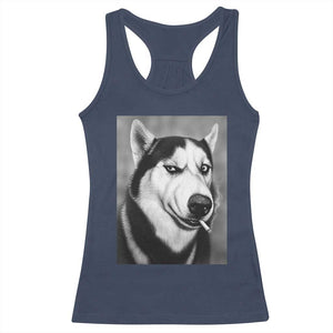 Smoking Siberian Husky Meme Racerback Tank Top Funny Dog Face Gift For Dog Lovers TS12 Navy Print Your Wear