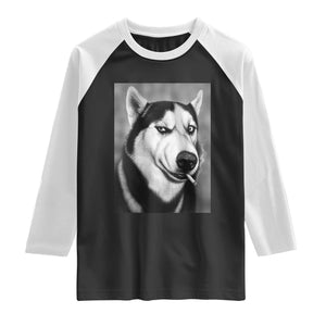 Smoking Siberian Husky Meme Raglan Shirt Funny Dog Face Gift For Dog Lovers TS12 Black White Print Your Wear