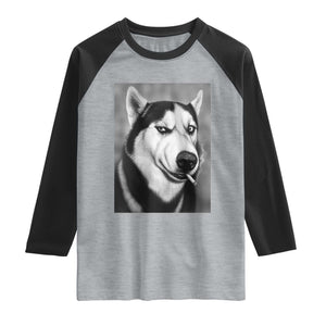 Smoking Siberian Husky Meme Raglan Shirt Funny Dog Face Gift For Dog Lovers TS12 Heather Gray Black Print Your Wear