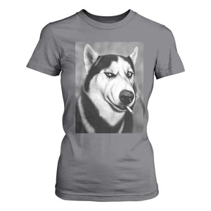 Smoking Siberian Husky Meme T Shirt For Women Funny Dog Face Gift For Dog Lovers TS12 Charcoal Print Your Wear