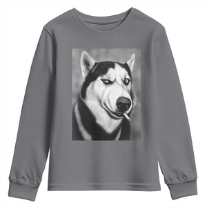 Smoking Siberian Husky Meme Youth Sweatshirt Funny Dog Face Gift For Dog Lovers TS12 Charcoal Print Your Wear