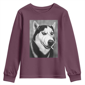 Smoking Siberian Husky Meme Youth Sweatshirt Funny Dog Face Gift For Dog Lovers TS12 Maroon Print Your Wear