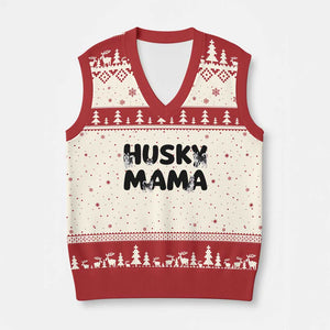 Proud Husky Mama V-Neck Knit Sweater Vest Siberian Husky Mothers Day Gift TS12 Beige Red Print Your Wear