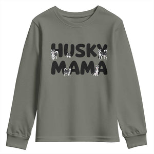 Proud Husky Mama Youth Sweatshirt Siberian Husky Mothers Day Gift TS12 Military Green Print Your Wear