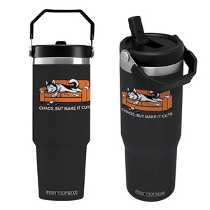 Mischievous Husky Owner Gift Flip Straw Tumbler Chaos But Make It Cute TS12 One Size: 30 oz Black Print Your Wear