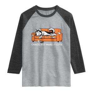 Mischievous Husky Owner Gift Raglan Shirt Chaos But Make It Cute TS12 Heather Gray Heather Charcoal Print Your Wear