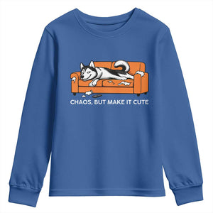 Mischievous Husky Owner Gift Youth Sweatshirt Chaos But Make It Cute TS12 Royal Blue Print Your Wear