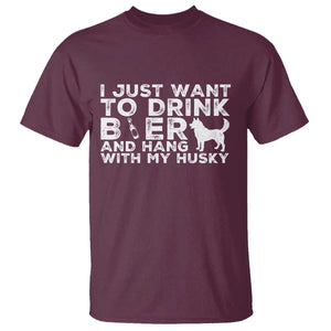 Drink Beer And Hang With My Husky T Shirt Funny Dog Lover TS12 Maroon Print Your Wear