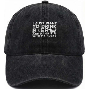 Drink Beer And Hang With My Husky Washed Cotton Baseball Cap Funny Dog Lover TS12 Print Your Wear