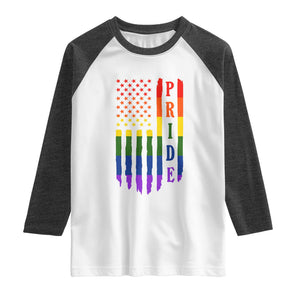 Pride Month Rainbow Flag Graphic Raglan Shirt Lesbian Gay LGBT America Flag TS12 White Heather Charcoal Print Your Wear