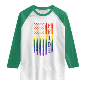 Pride Month Rainbow Flag Graphic Raglan Shirt Lesbian Gay LGBT America Flag TS12 White Kelly Green Print Your Wear