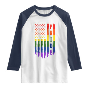 Pride Month Rainbow Flag Graphic Raglan Shirt Lesbian Gay LGBT America Flag TS12 White Navy Print Your Wear