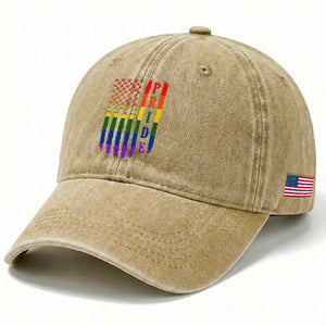 Pride Month Rainbow Flag Graphic Washed Cotton Baseball Cap Lesbian Gay LGBT America Flag