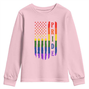 Pride Month Rainbow Flag Graphic Youth Sweatshirt Lesbian Gay LGBT America Flag TS12 Light Pink Print Your Wear