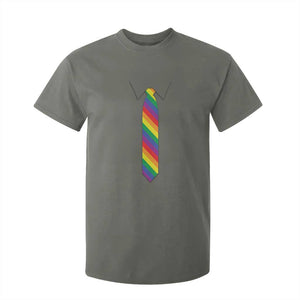 Funny Rainbow Striped Necktie T Shirt For Kid LGBT Pride Support Graphic TS12 Military Green Print Your Wear