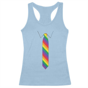 Funny Rainbow Striped Necktie Racerback Tank Top LGBT Pride Support Graphic TS12 Light Blue Print Your Wear
