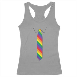 Funny Rainbow Striped Necktie Racerback Tank Top LGBT Pride Support Graphic TS12 Sport Gray Print Your Wear
