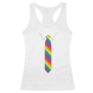 Funny Rainbow Striped Necktie Racerback Tank Top LGBT Pride Support Graphic TS12 White Print Your Wear