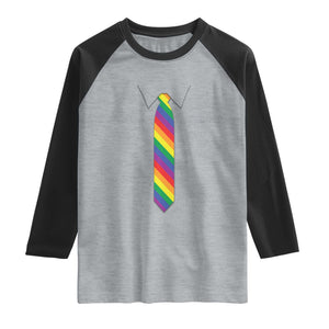 Funny Rainbow Striped Necktie Raglan Shirt LGBT Pride Support Graphic TS12 Heather Gray Black Print Your Wear