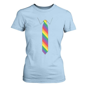 Funny Rainbow Striped Necktie T Shirt For Women LGBT Pride Support Graphic TS12 Light Blue Print Your Wear